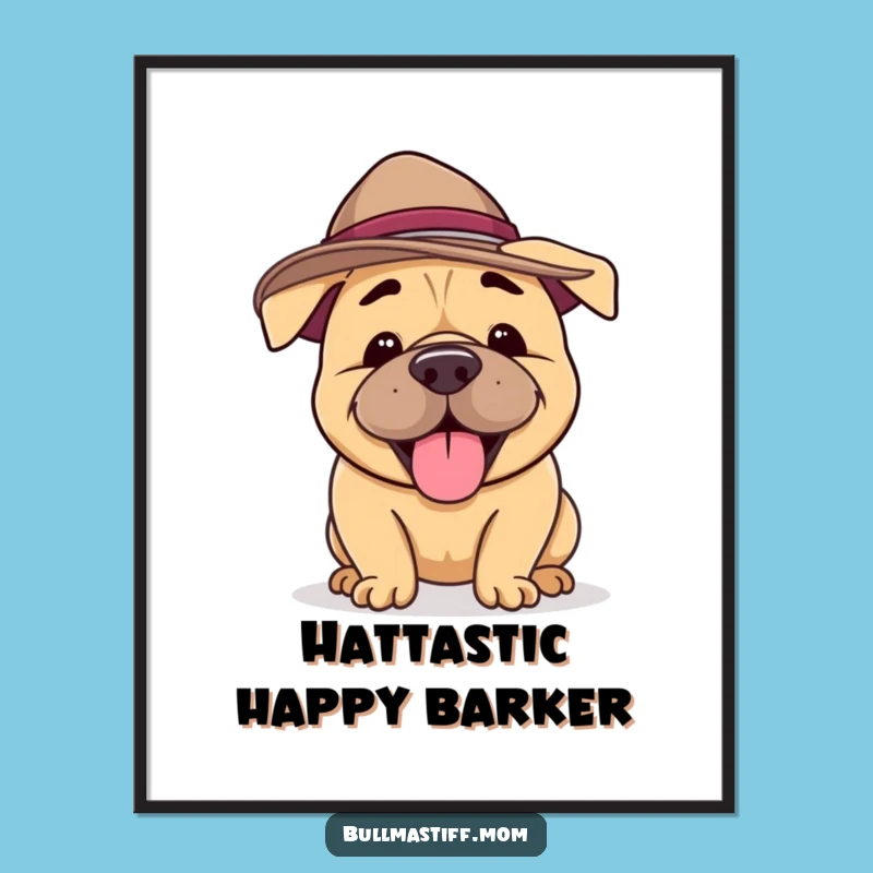Free Printable Bullmastiff Wall Art: Silly Hat Dog Funny Downloadable Decor