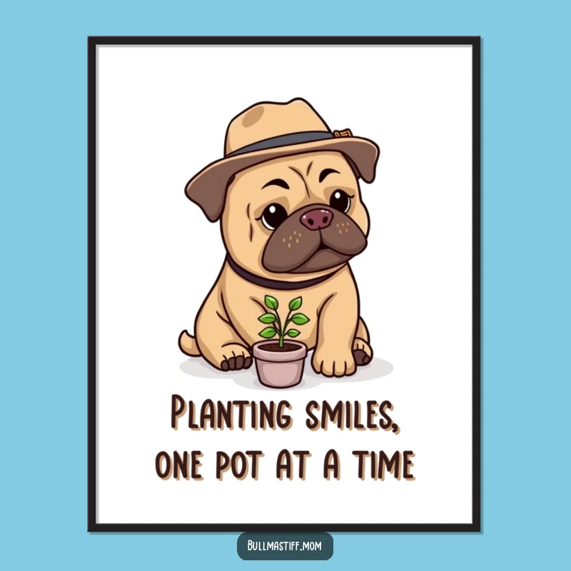 Free Printable Wall Art: Funny Bullmastiff Gardener Decor, Downloadable DIY Art