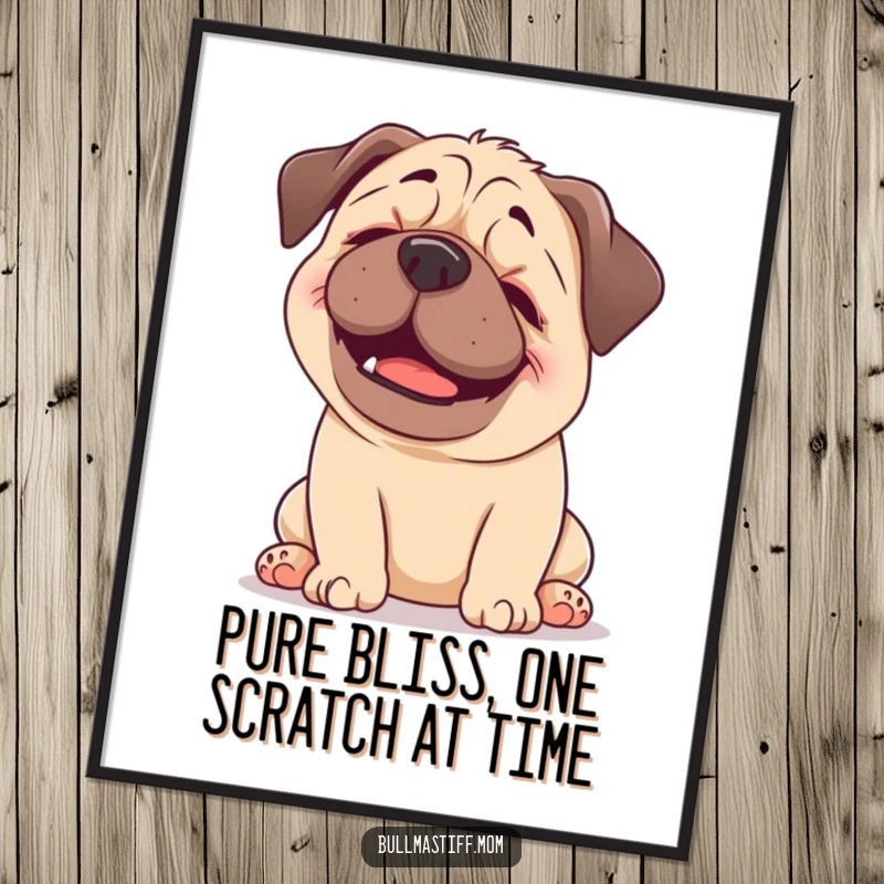 Funny Free Printable Wall Art: A happy Bullmastiff blissfully enjoying a gentle head scratch, radiating peace and simple happiness.