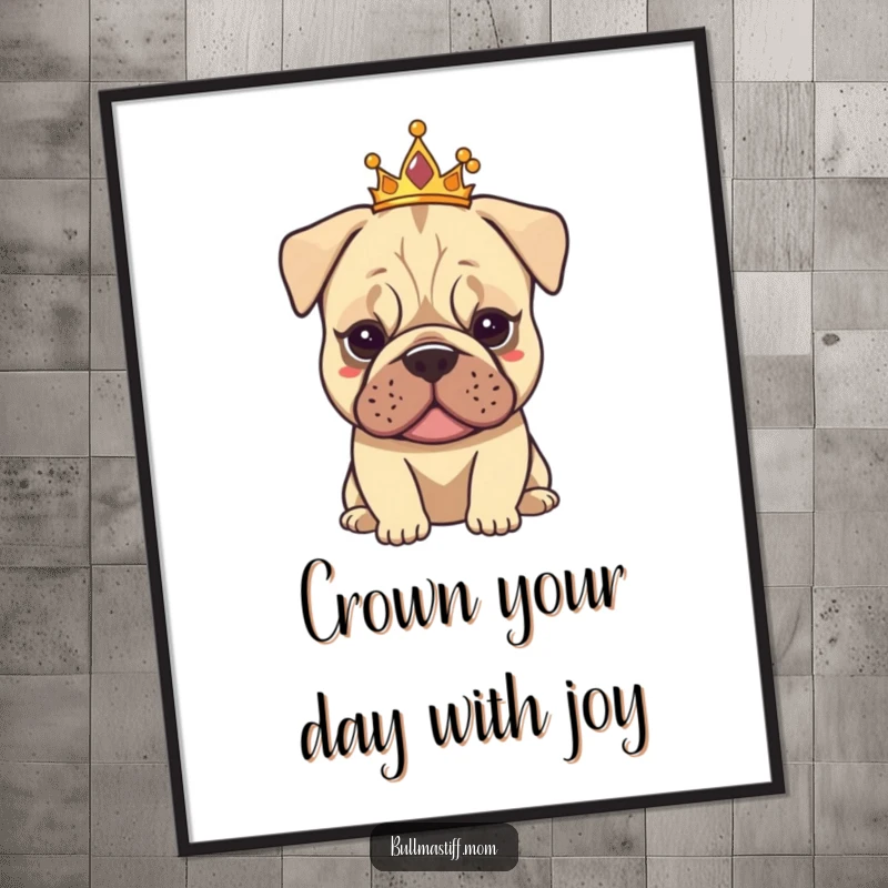 Free Printable Wall Art: A Bullmastiff wearing a small tiara, exuding an air of calm elegance.