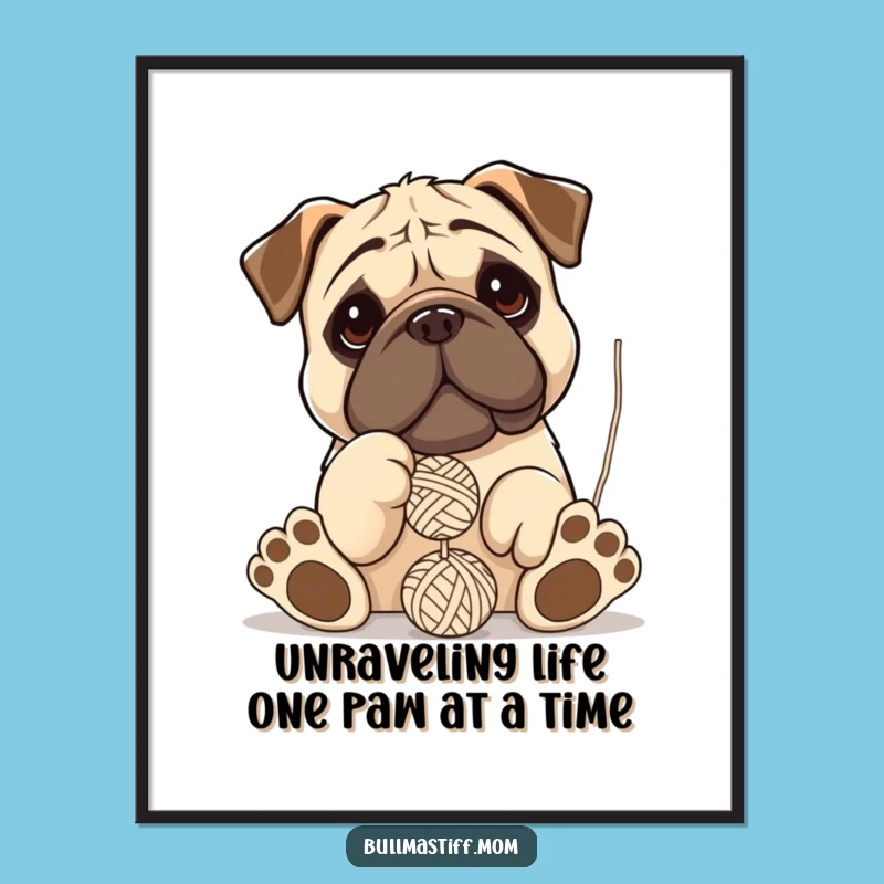 Funny Free Printable Wall Art: Bullmastiff Batting Yarn, Playful Dog Downloadable Art!