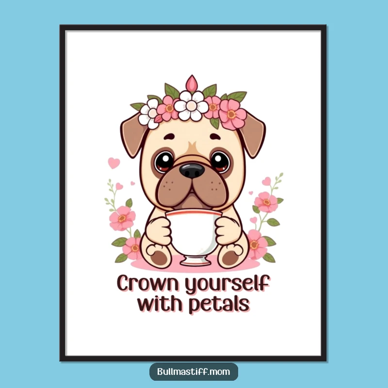 Funny Free Printable Wall Art: Kawaii Bullmastiff Teatime - Royal Downloadable Decor!