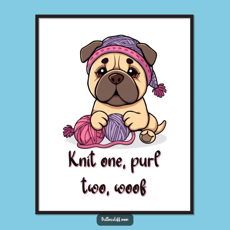 Funny Free Printable Wall Art: Playful Bullmastiff Yarn - Downloadable Art