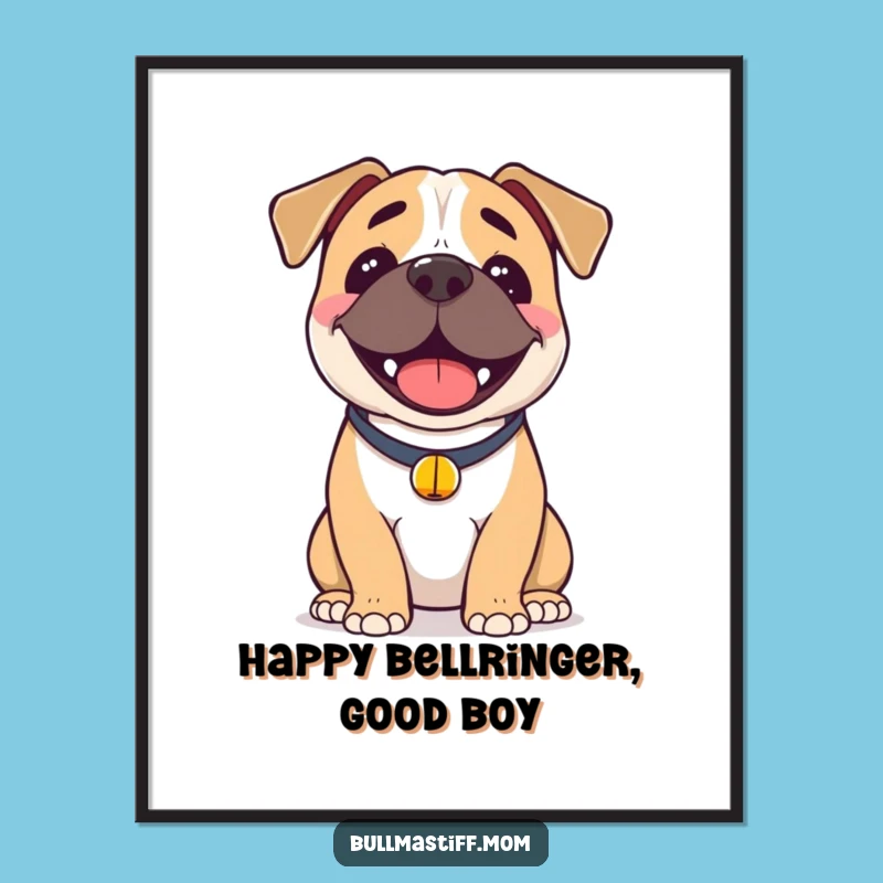 Free Printable Wall Art: Happy Bullmastiff with Bell Collar Downloadable Decor
