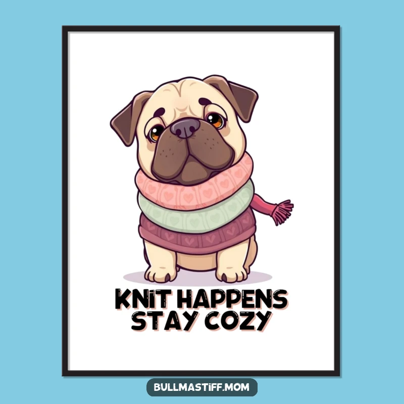 Free Printable Wall Art: Funny Knitting Bullmastiff Sweater, Downloadable Dog Art