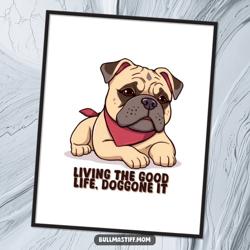 Funny Free Printable Wall Art: Bullmastiff in bandana lounging, a masterclass in relaxation and pure bliss.