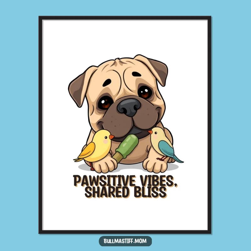 Free Printable Bullmastiff Wall Art: Dog & Bird Friendship, Whimsical Downloadable Decor