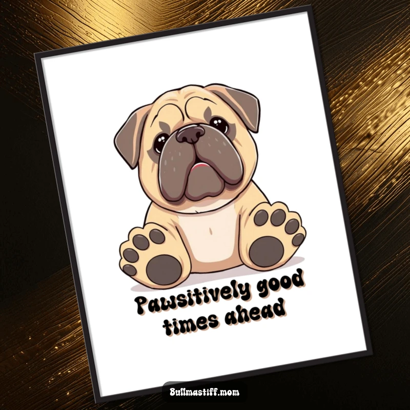 Funny Free Printable Wall Art: Bullmastiff with huge paws extending a toy, inviting interaction and play.