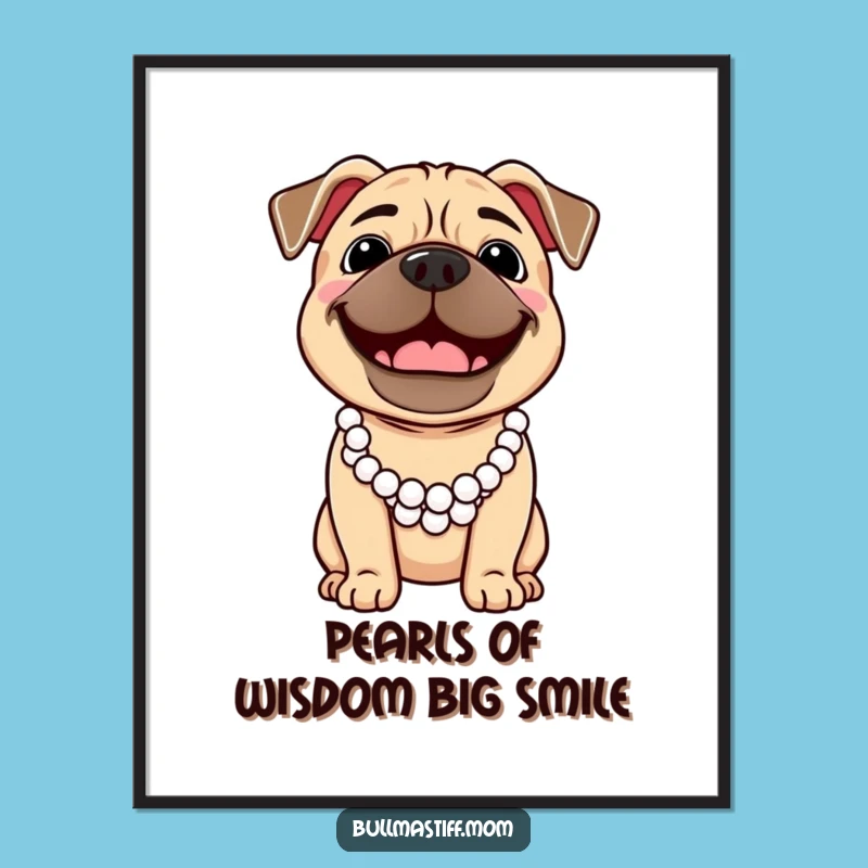 Free Printable Bullmastiff Wall Art: Funny Fancy Dog Pearl Necklace Decor