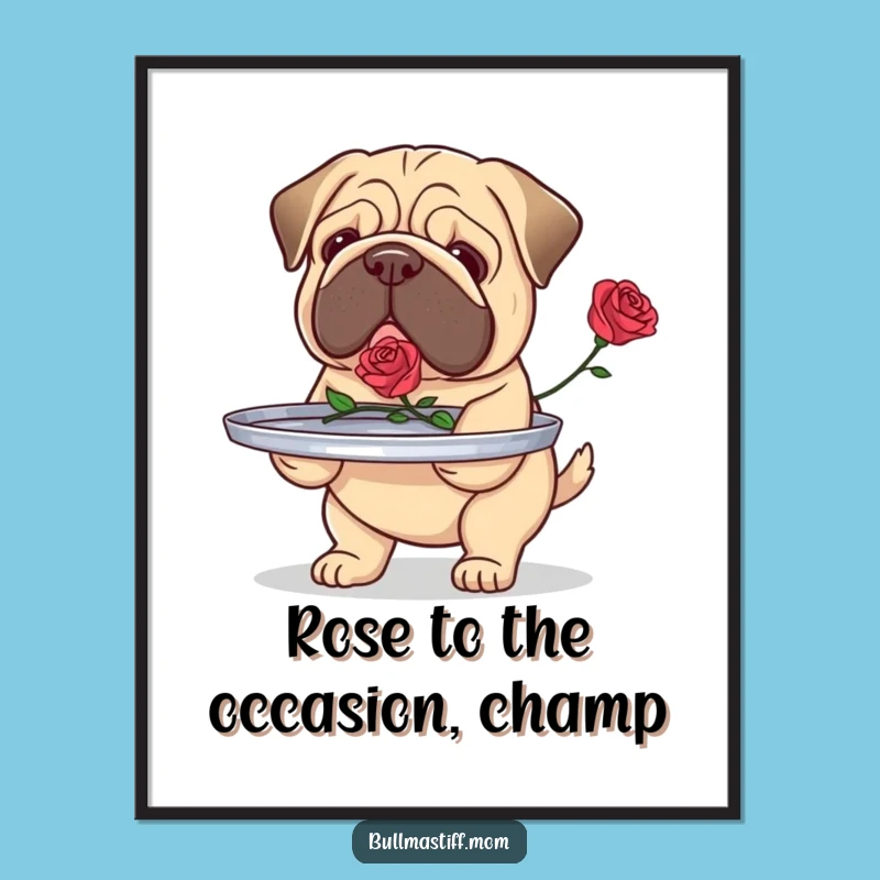 Free Printable Wall Art: Bullmastiff with Rose - Romantic Dog Downloadable Decor