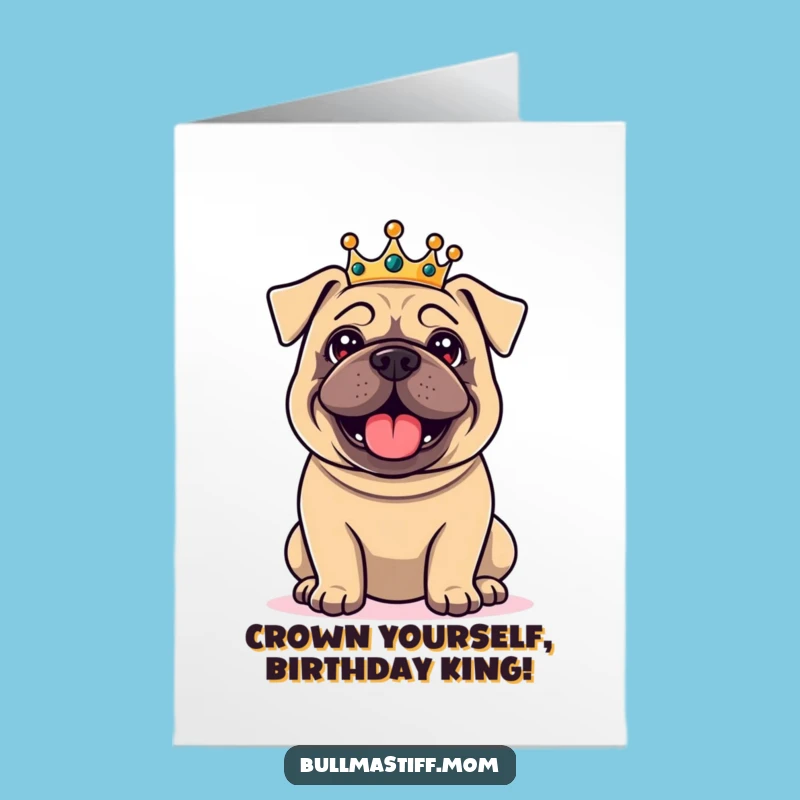 Free Printable Birthday Card: Regal Bullmastiff Crowned King Funny Downloadable Gift