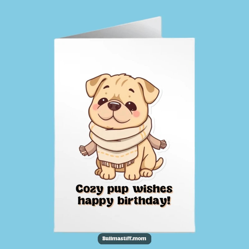Free Printable Birthday Card: Cozy Bullmastiff Greeting for a Paw-some Celebration
