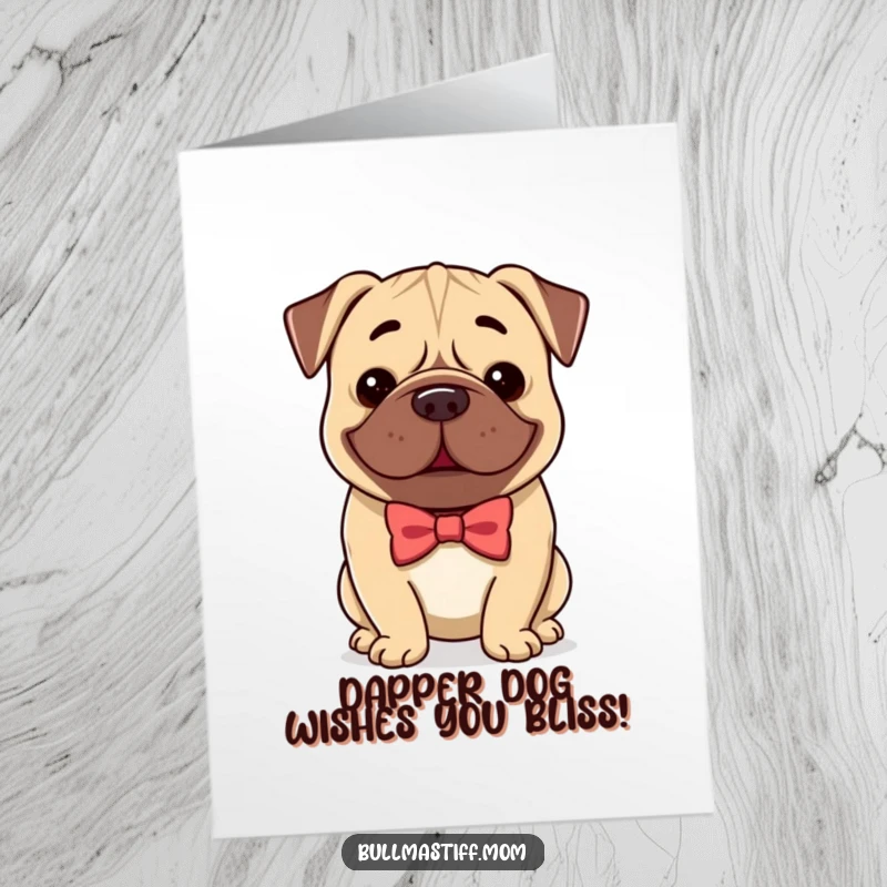 Funny Free Printable Birthday Card: A distinguished Bullmastiff sporting a neat bow tie offers a gentle, warm smile.