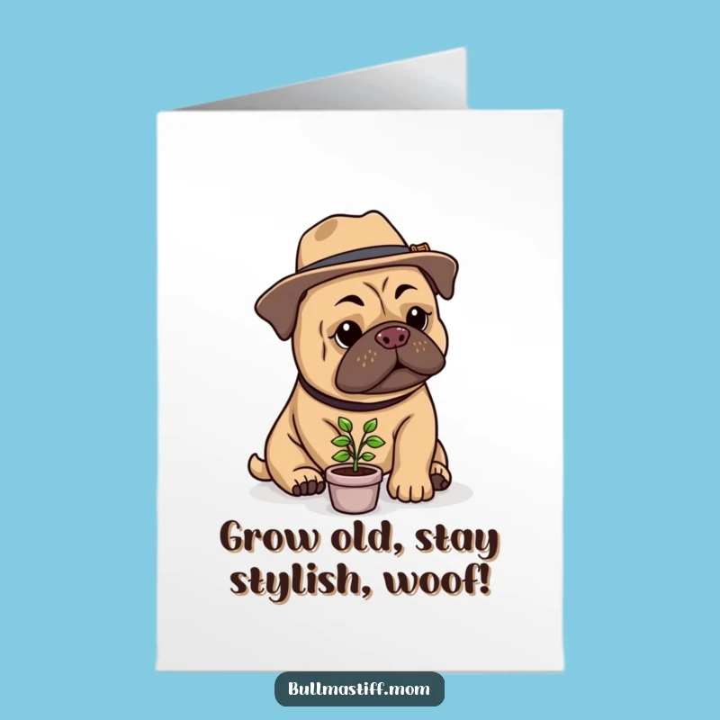 Free Printable Birthday Card: Funny Bullmastiff Gardener Gift, Downloadable DIY Humor