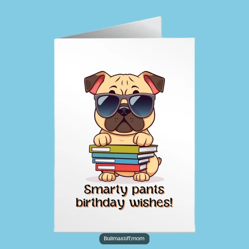 Free Printable Funny Bullmastiff Birthday Card: Hipster Dog Scholar Downloadable Gift