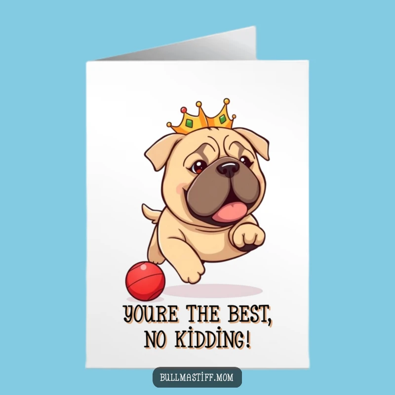 Free Printable Bullmastiff Congrats Card: Crowned Dog's Playful Victory Downloadable