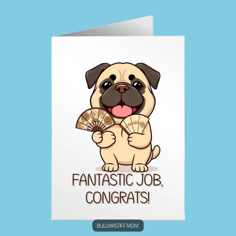 Free Printable Congrats Card: Bullmastiff with Fan, Stylish Downloadable Gift