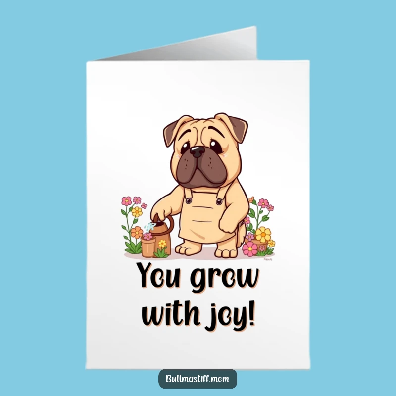 Free Printable Congrats Card: Gardening Bullmastiff - Funny Dog Art!