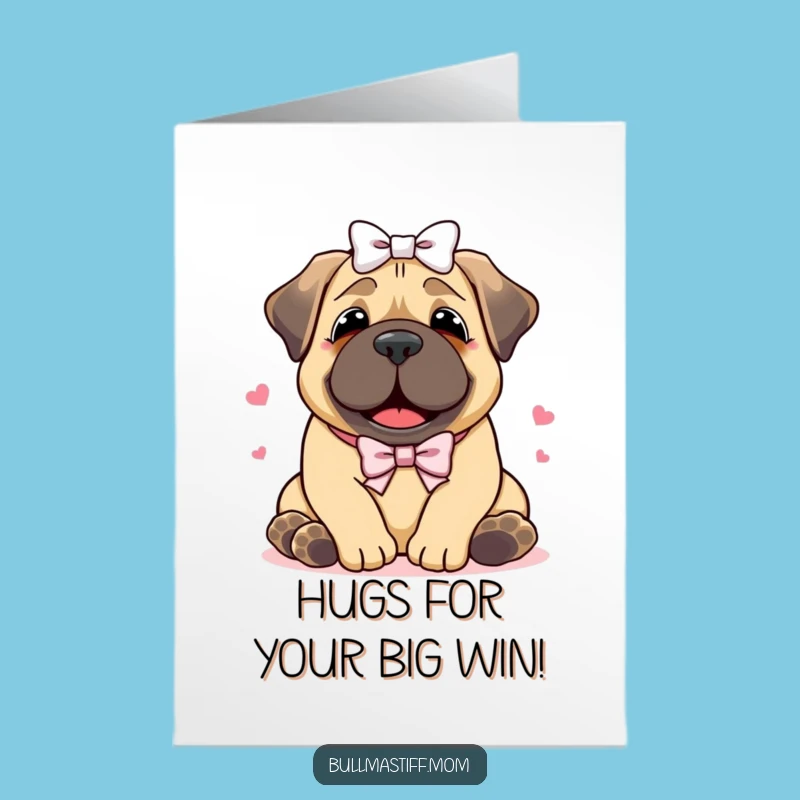 Free Printable Congrats Card: Bullmastiff Hugs & Bows - Warm Downloadable Gift