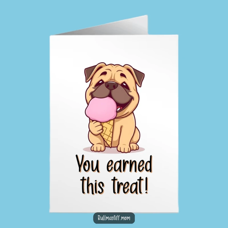Free Printable Congrats Card: Happy Bullmastiff Ice Cream Lick, Funny Dog Downloadable