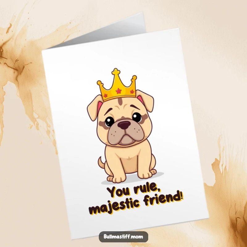 Funny Free Printable Congratulations Card: A confident Bullmastiff in a crown, posing proudly to celebrate success.