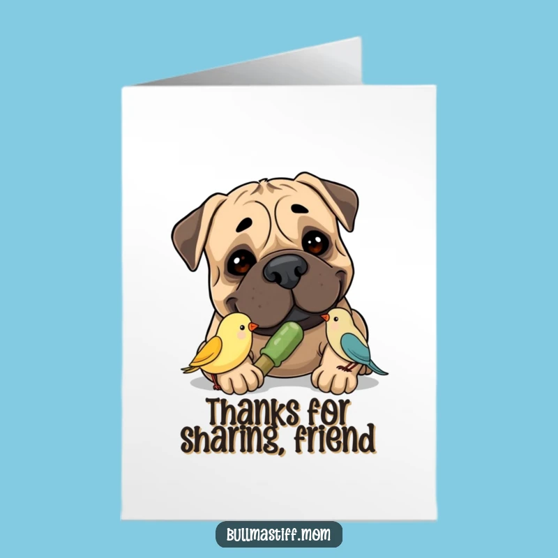Free Printable Bullmastiff Thank You Card: Dog & Bird Sharing, Downloadable Gratitude