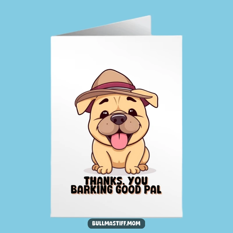 Free Printable Bullmastiff Thank You Card: Silly Hat Dog Funny Downloadable Gift