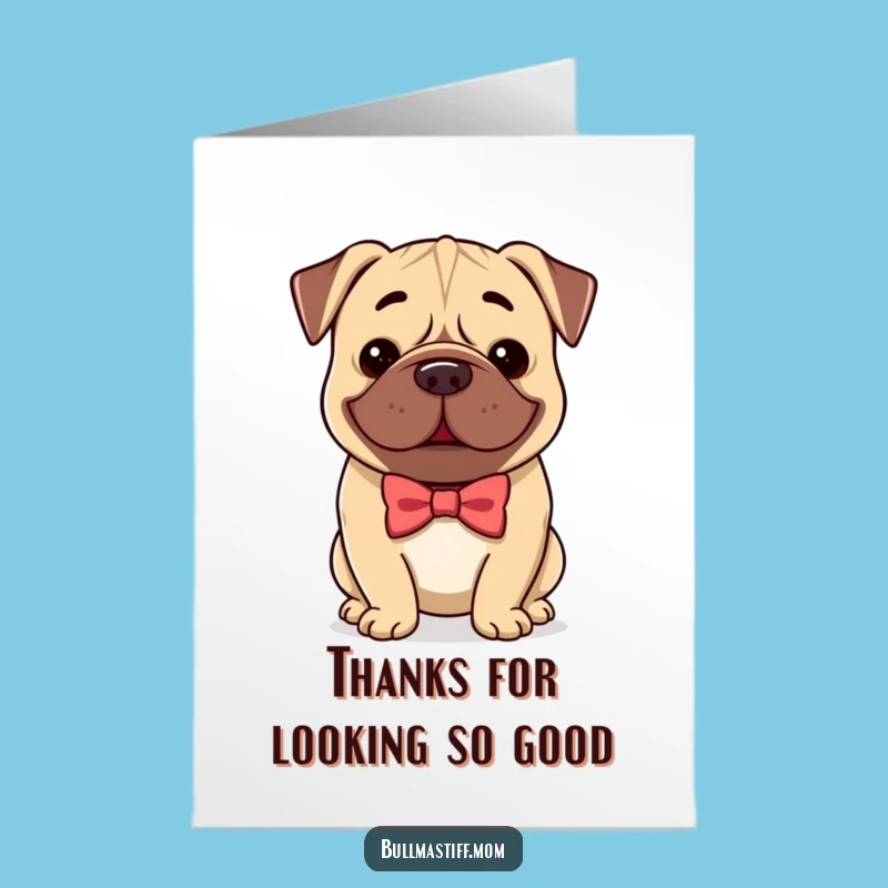 Free Printable Thank You Card: Smiling Bullmastiff, Bow Tie - Grateful Downloadable Thanks!