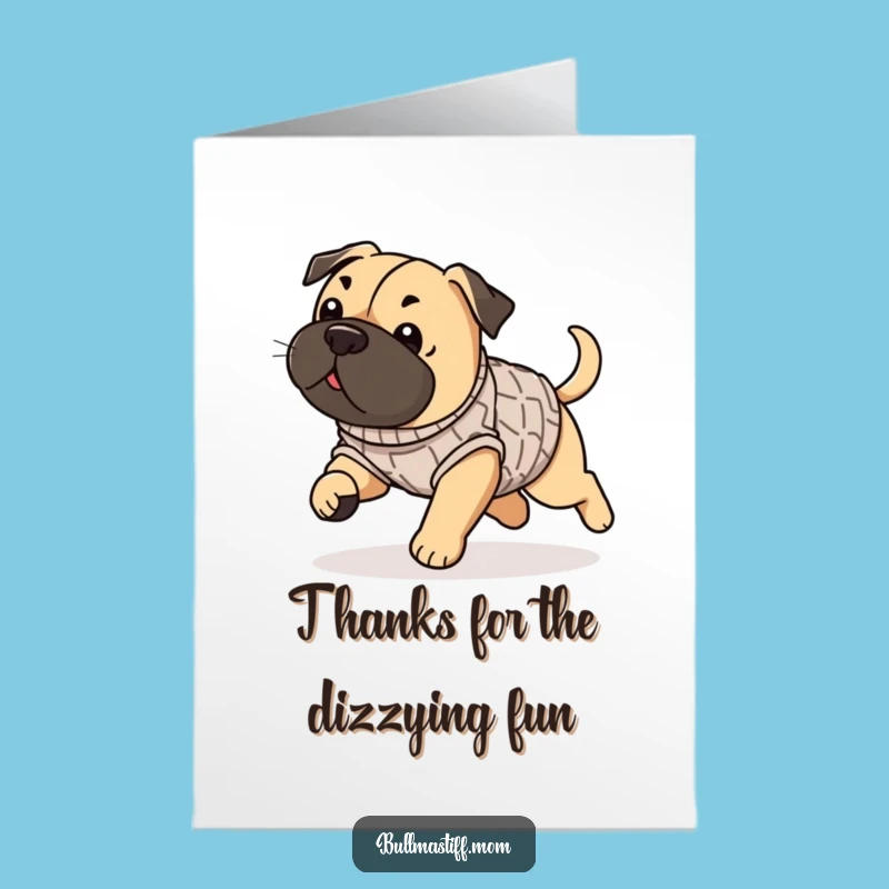 Free Printable Thank You Card: Silly Bullmastiff, Sweater - Grateful for Fun Downloadable Thanks!