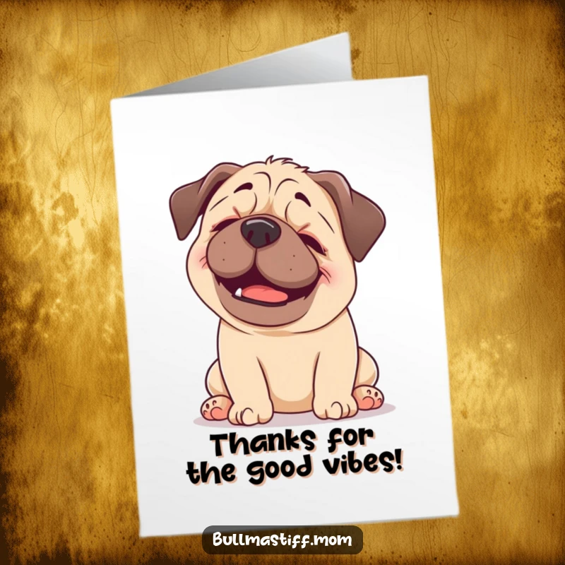 Funny Free Printable Thank You Card: A happy Bullmastiff basking in a gentle head scratch, showing ultimate contentment and gratitude.