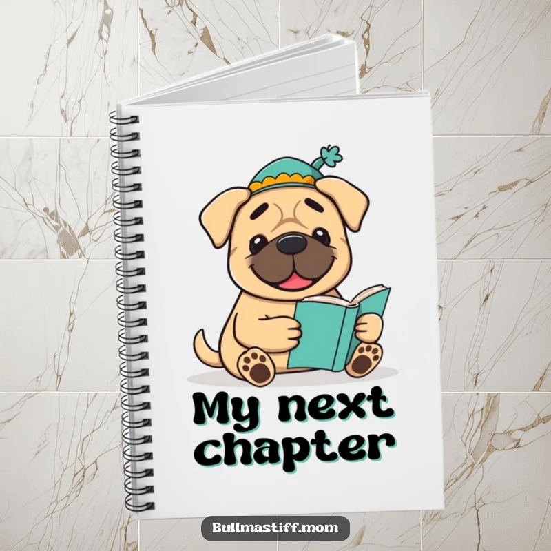 Funny Bookish Bullmastiff Notebook: A smiling Bullmastiff sporting a hat enjoys a book, perfect for jotting down inspired thoughts.