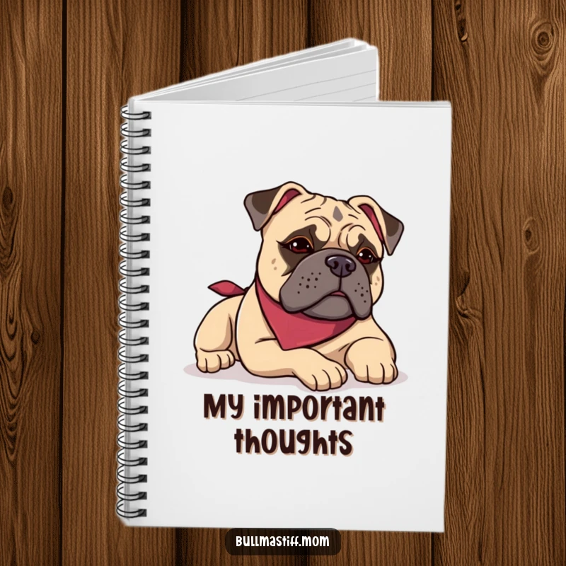Funny Bullmastiff notebook with a dog in a bandana lounging with a satisfied sigh, great for note-taking.