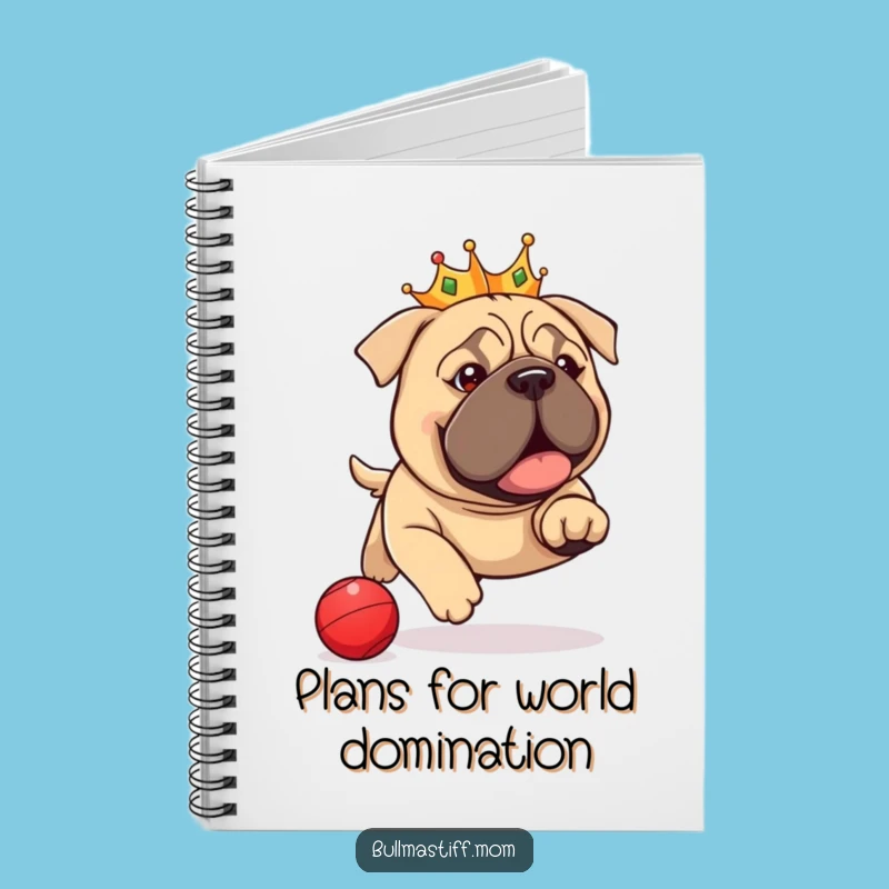 Funny Bullmastiff Crown Notebook: Royal Pup Chasing Ball, Journal Funny Gift