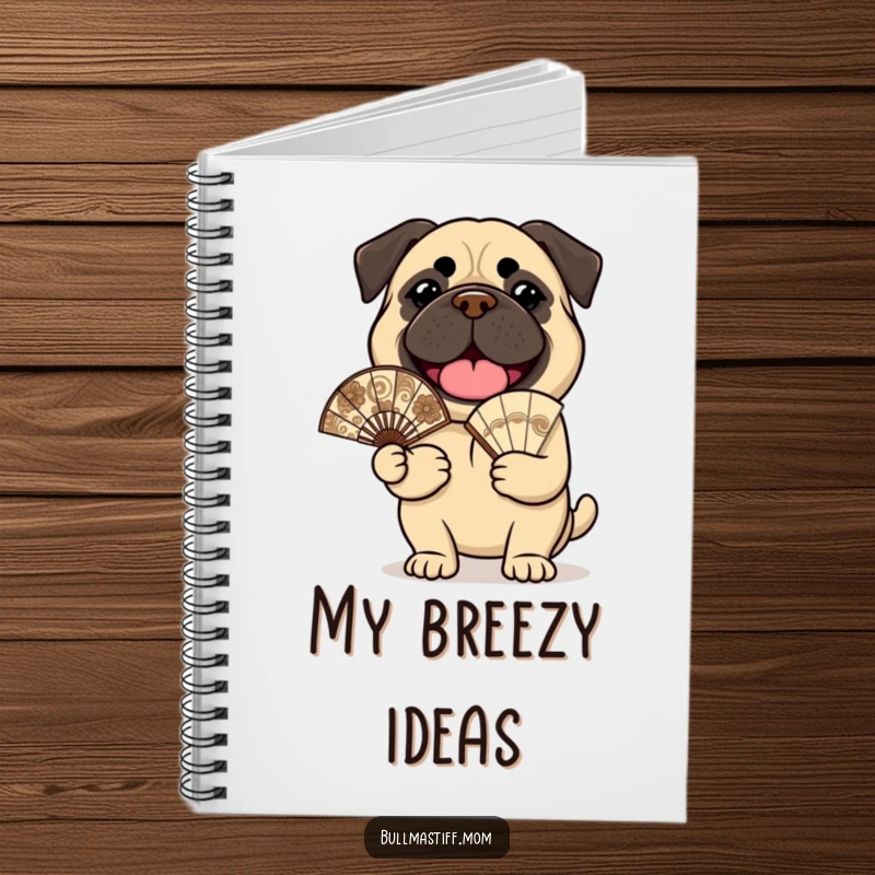 Funny Bullmastiff Notebook: A cheerful bullmastiff holds an ornate fan, ready for your happy notes.