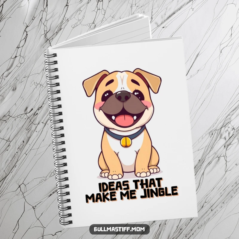 Funny Bullmastiff Notebook: A smiling Bullmastiff with a bell collar, perfect for recording happy thoughts and funny moments.