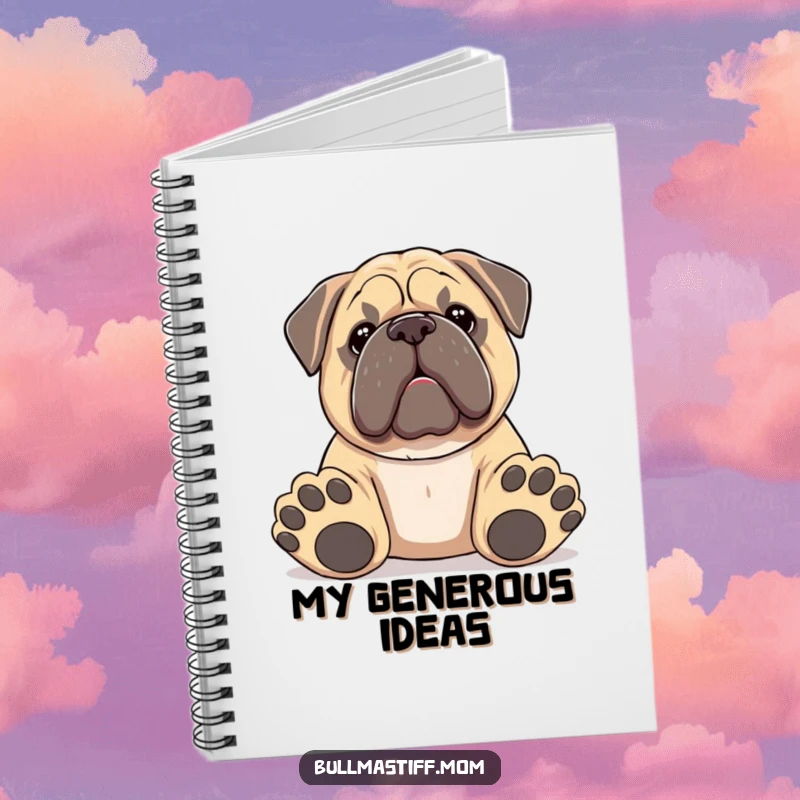 Funny Bullmastiff notebook with a dog with big paws offering a toy, great for notes and sketches.