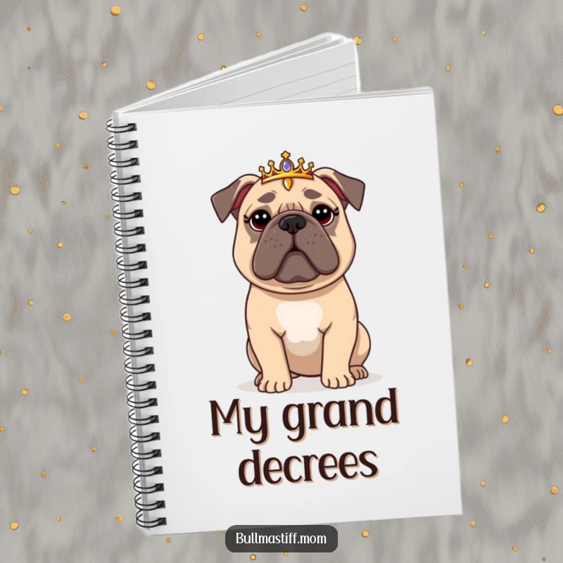 Funny Bullmastiff Notebook: A regal Bullmastiff wearing a tiara, ideal for jotting down majestic thoughts with humor.