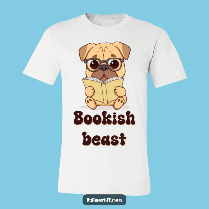 Funny Bullmastiff T-Shirt: Scholarly Dog with Glasses, Literary Fan Funny Gift Tee