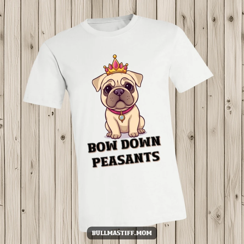 Funny Bullmastiff adorned with a sparkling tiara, looking regal and sophisticated in this humorous tee.