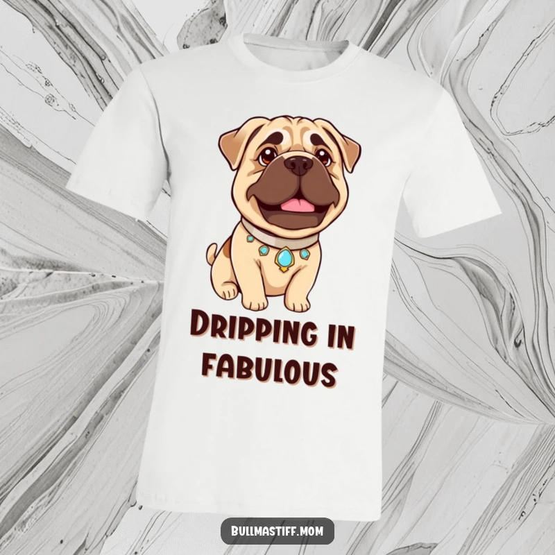 Funny Bullmastiff Pride T-Shirt: A Bullmastiff adorned with a jeweled collar beams with gentle pride, showcasing a humorous and noble design.