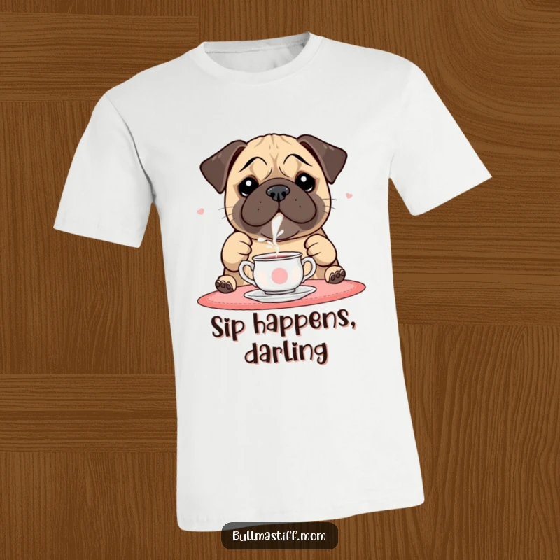 Funny Bullmastiff T-Shirt: A playful bullmastiff delicately pours tea from a tea set.