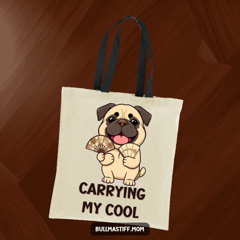 Funny Bullmastiff Tote Bag: A cheerful bullmastiff holds an ornate fan, a stylish accessory.