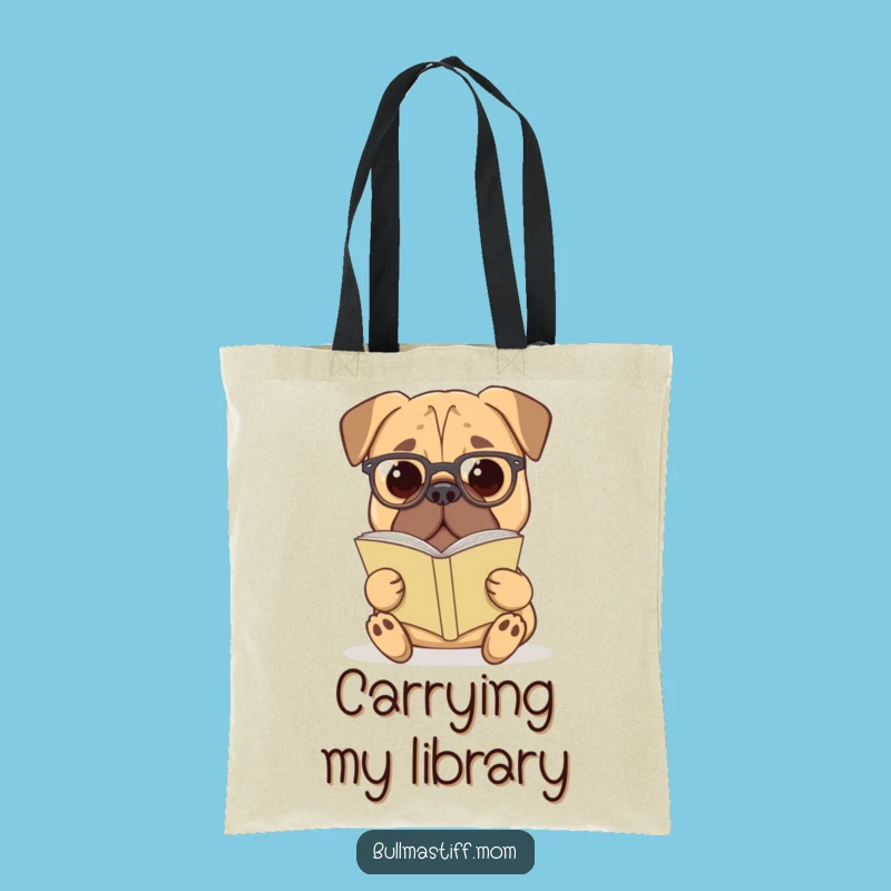 Funny Bullmastiff Tote Bag: Bookworm Dog with Glasses, Literary Accessory Funny Gift
