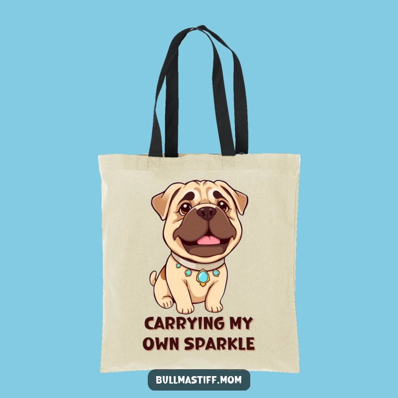 Funny Bullmastiff Pride Tote Bag: Jeweled Collar, Beaming - Chic Accessory Gift!