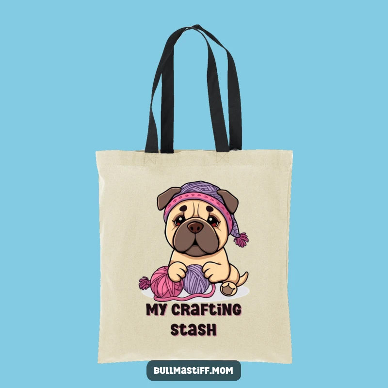 Funny Bullmastiff Knitter Tote Bag - Carry Your Stash with Dog Humor Gift