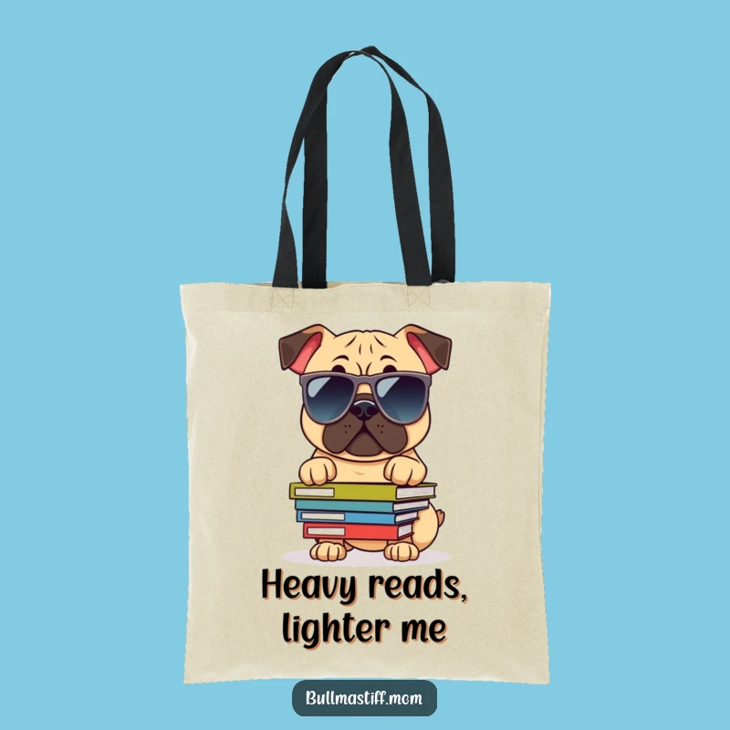 Funny Cool Bullmastiff Tote Bag: Bookworm Dog with Shades, Stylish Funny Gift